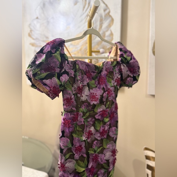 Milly Nira Off-Shoulder 3D Floral Appliqué Embroidered Midi Dress NWT Medium - Picture 14 of 17